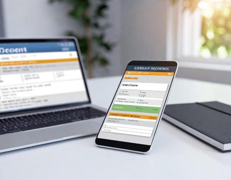 Laptop und Smartphone zeigen dieselbe Benutzeroberfläche einer Softwareanwendung.